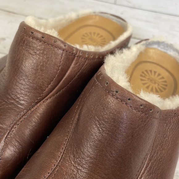 UGG Langford Brown Leather Shearling LIned Mule - Picture 13 of 14